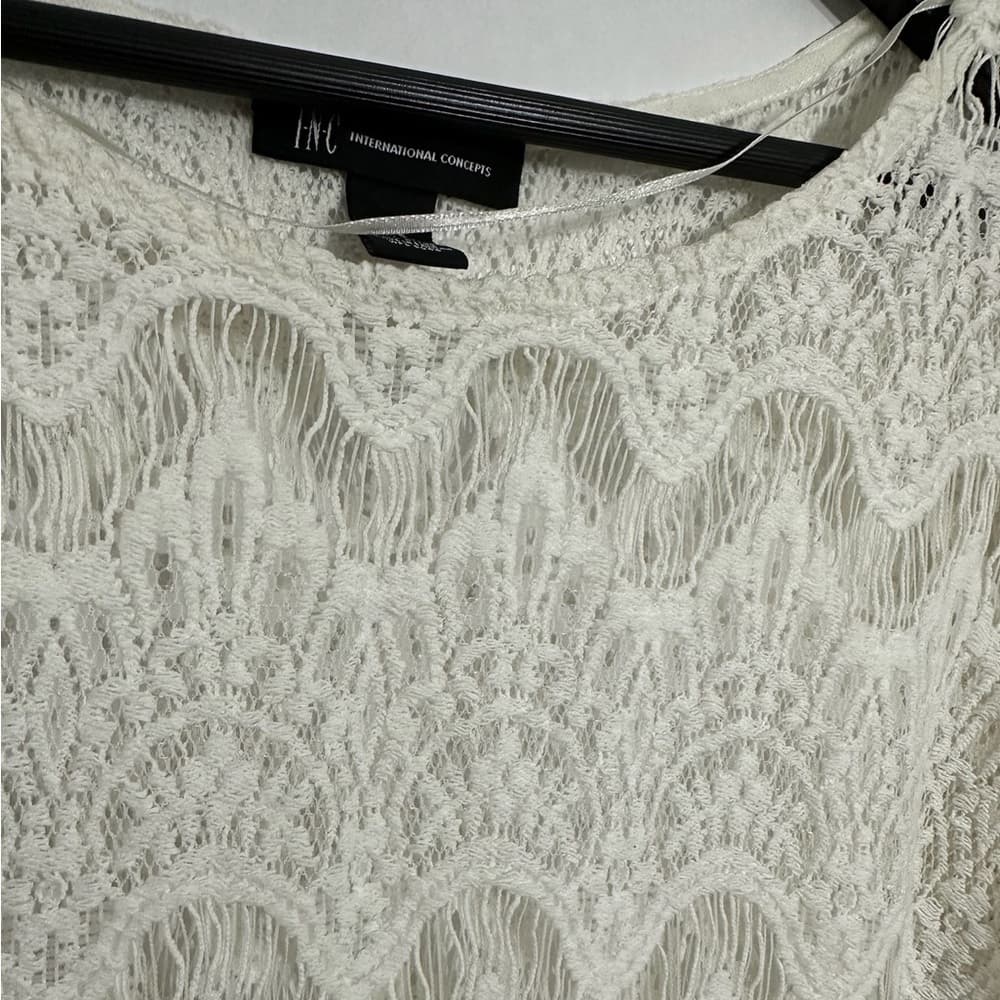 NWT INC International Concepts White Lace Fringe Boho Top Medium Festival Girly - Thumbnail 3