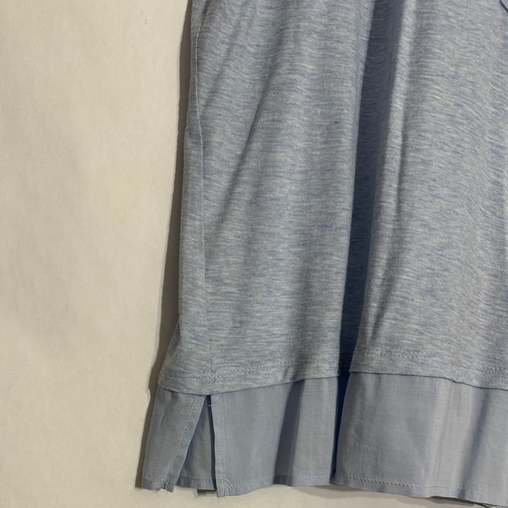 Vince Camuto Heathered Light Blue Layered Hem T-Shirt Blouse Buttoned Size Large - Thumbnail 2