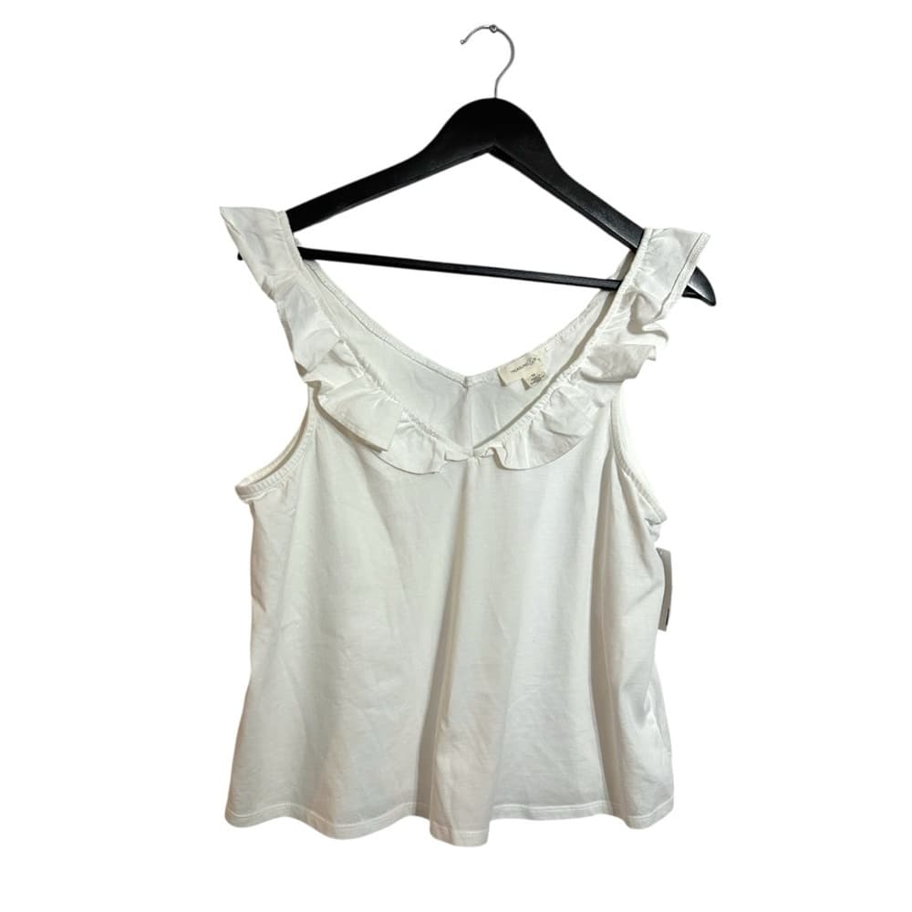 NWT Treasure & Bond White Ruffle Trim Sleeveless Top Size Medium - Thumbnail 9