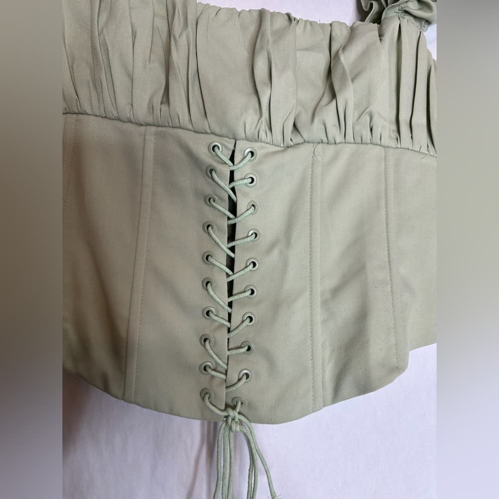 Princess Polly Harry Corset Off Shoulder Lace Up Top Green “Light Sage” US 4 - Thumbnail 8