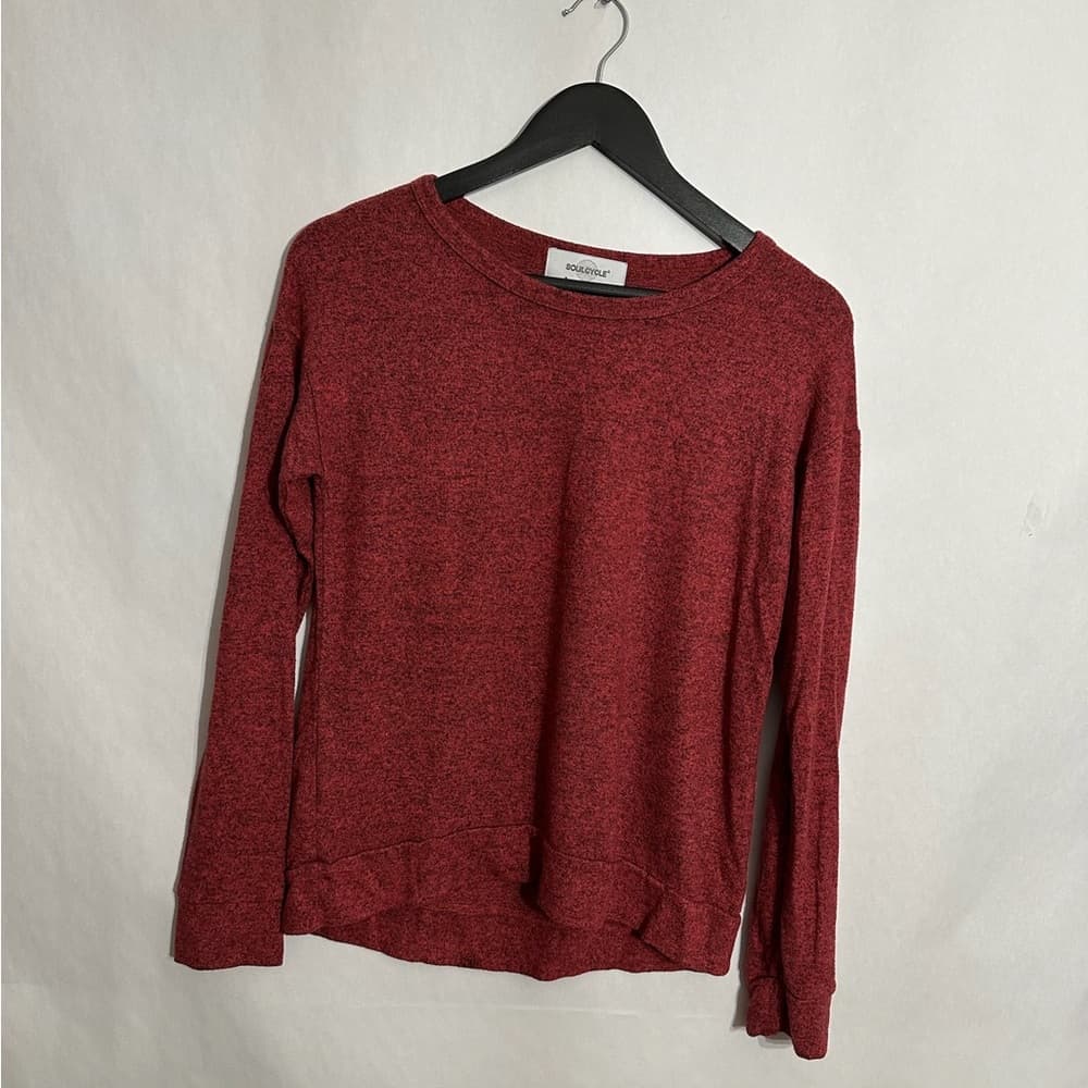 SoulCycle Heathered Hacci Long Sleeve Wide Neck Pullover Shirt Back Logo XS - Thumbnail 6