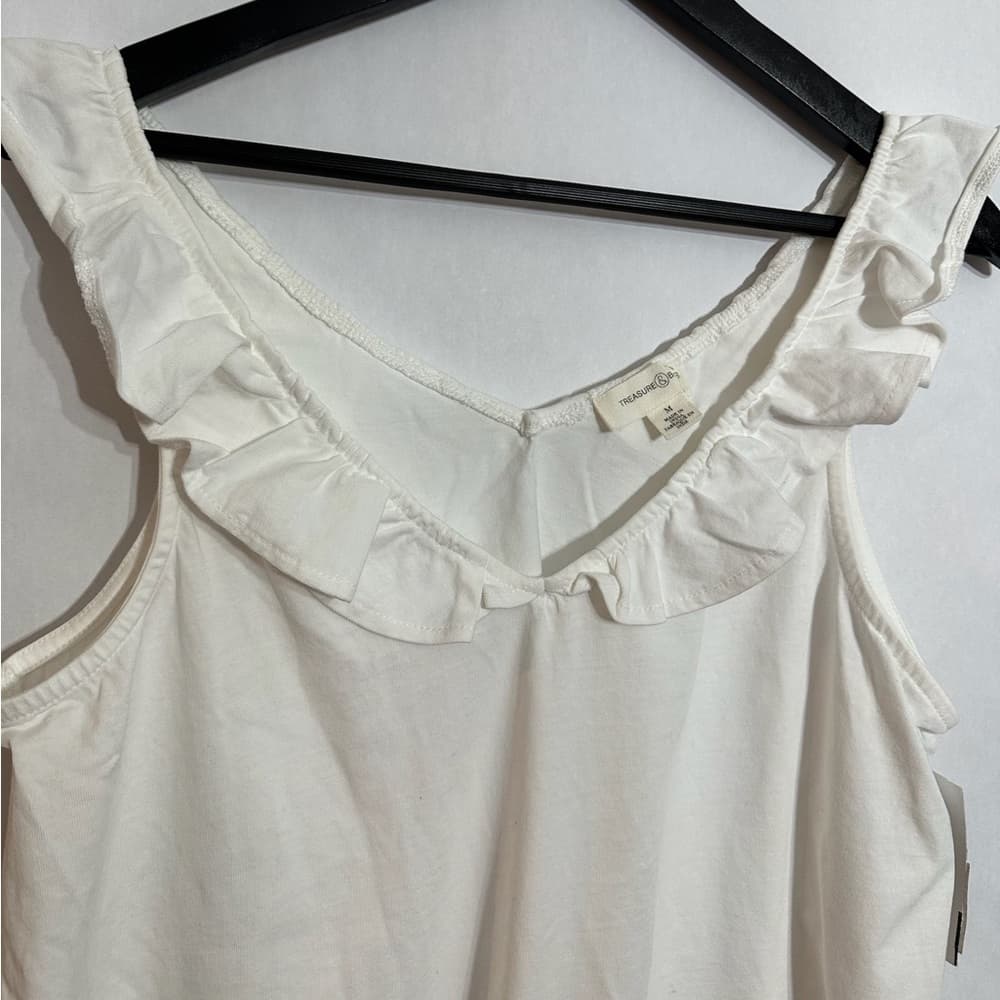 NWT Treasure & Bond White Ruffle Trim Sleeveless Top Size Medium - Thumbnail 2