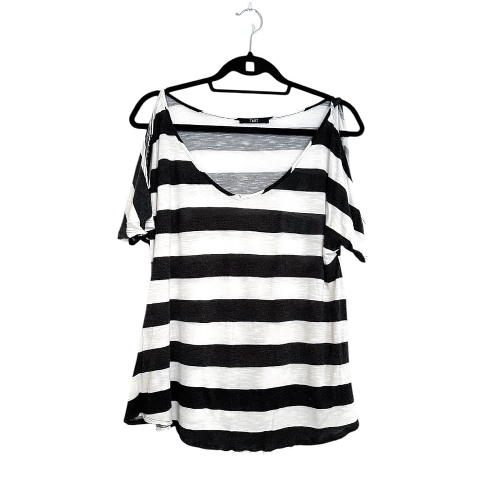 Tart Collections Cold Shoulder Black and White Flowy Top | See Measurements - Thumbnail 9