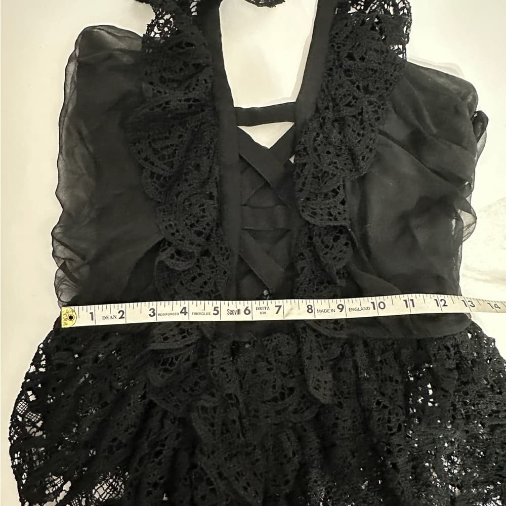 Black Lace Ruffle Halter Lace Up Top Fairy Goth Romantic See Measurement Like XS - Thumbnail 8