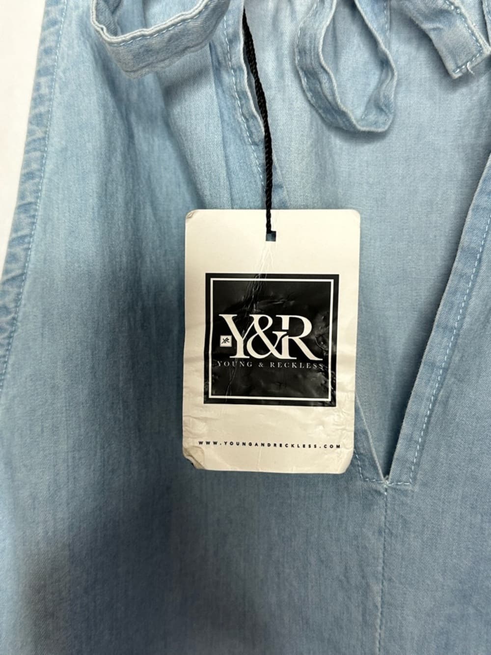 NWT Young & Reckless Y2K Denim Blue Colorblock Halter Tie Neck Top Indie Sleeze - Thumbnail 6