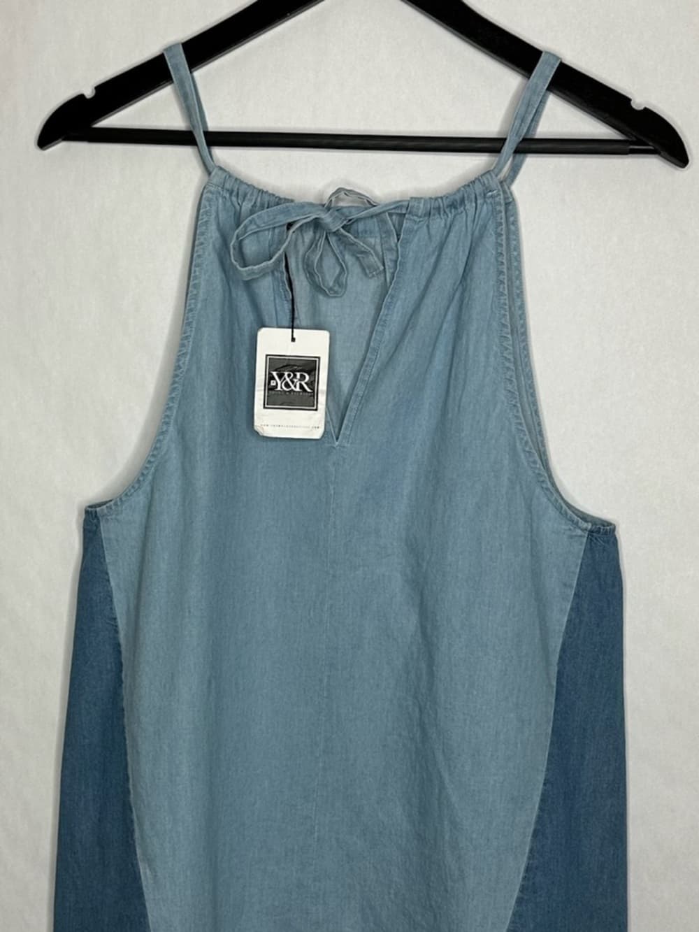 NWT Young & Reckless Y2K Denim Blue Colorblock Halter Tie Neck Top Indie Sleeze - Thumbnail 4