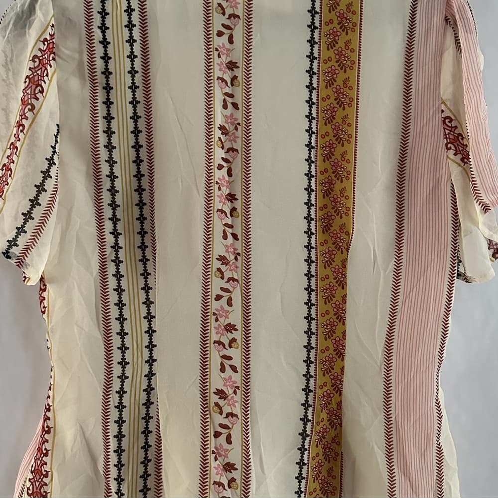 ASTR The Label Cream Boho Pattern Tie Front Cold Shoulder Blouse Size Medium - Thumbnail 6