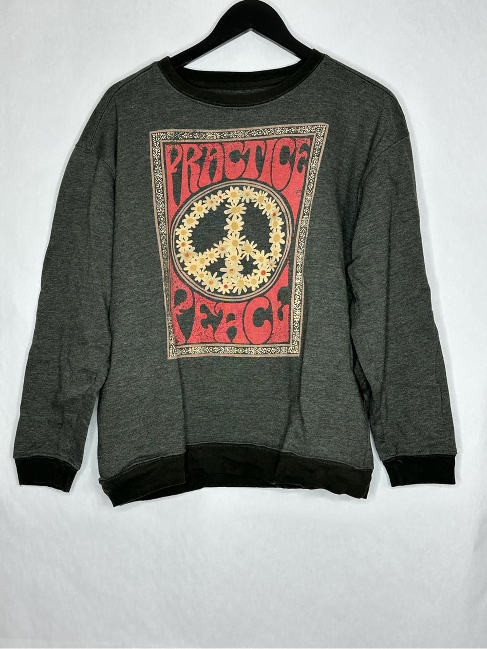 Natural Life Practice Peace Graphic Sweatshirt Gray Floral Peace Sign Medium - Thumbnail 5