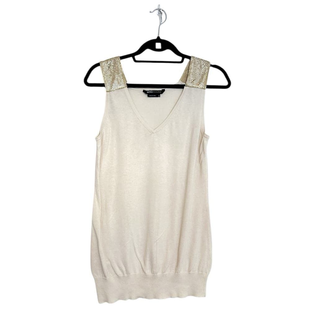 BCBGMaxAzria Beige with Gold Chainmail Embellished Tank Top Size Medium - Thumbnail 11