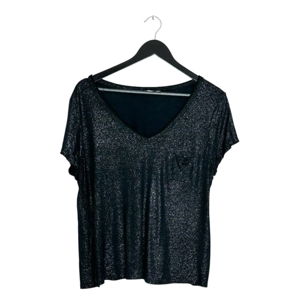 Rock & Republic Black Shimmer V Neck Slight Crop Top Metallic Night Out Y2K XL - Thumbnail 8