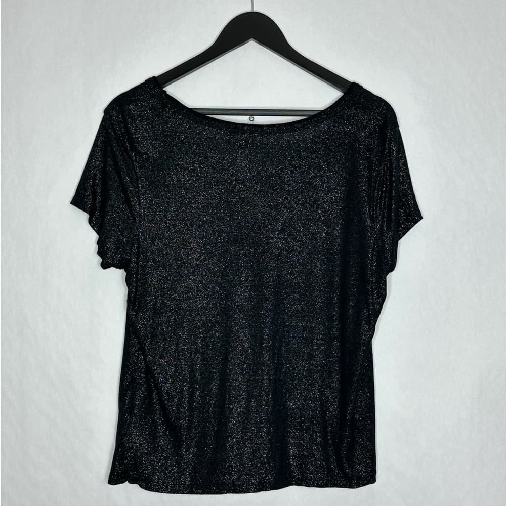 Rock & Republic Black Shimmer V Neck Slight Crop Top Metallic Night Out Y2K XL - Thumbnail 2