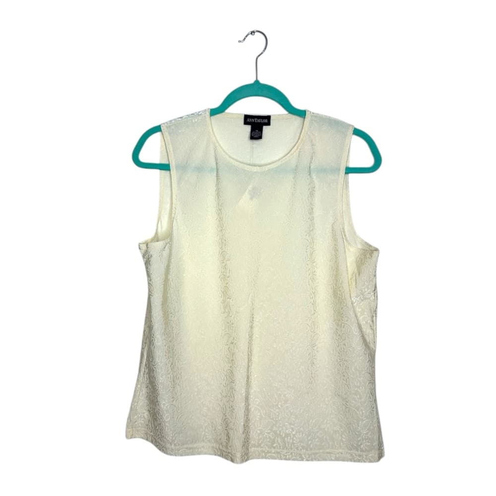NWT Ann Taylor Cream Floral Raised Textured Sleeveless Blouse Size XL - Thumbnail 7