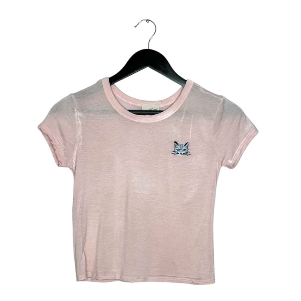 Wet Seal Pink Cat Embroidered Baby Doll Tee Fitted Y2K Top Size Medium Lolita - Thumbnail 7