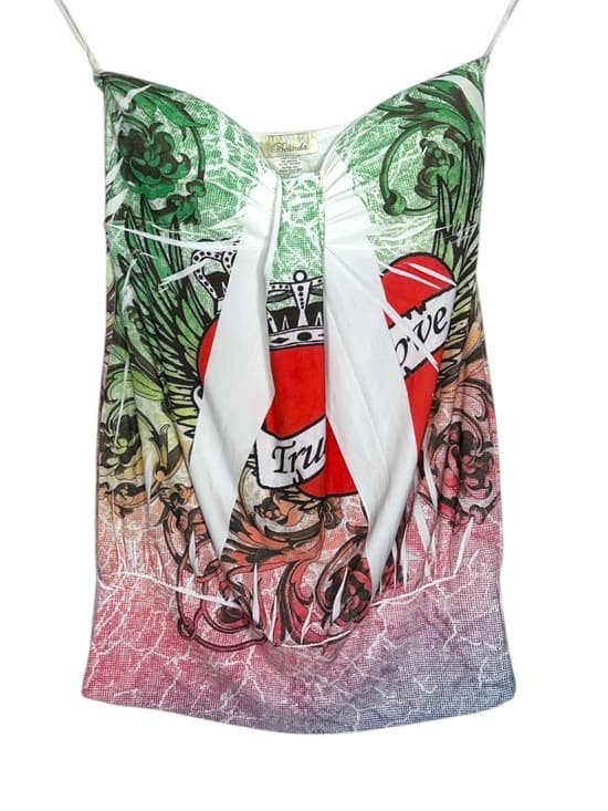 Belinda Y2K True Love Graphic Tattoo Heart Strapless Top Small Baddie Nightclub - Thumbnail 6