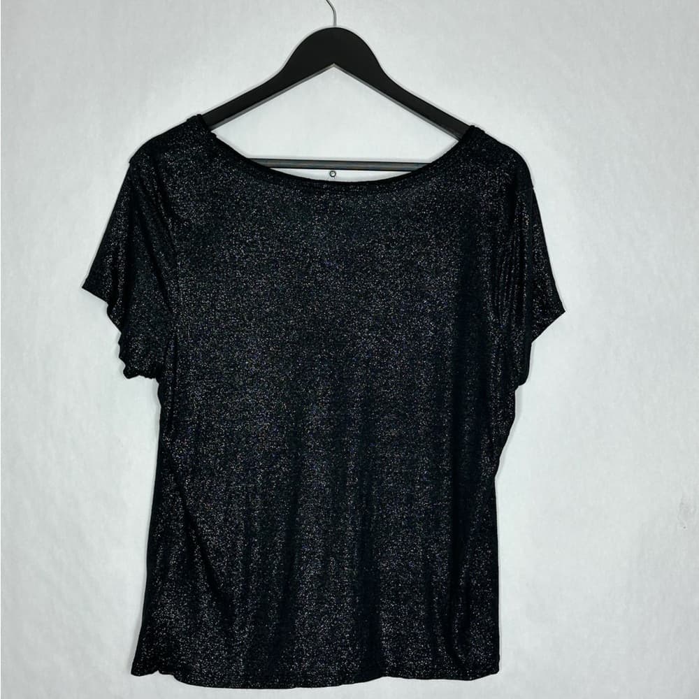 Rock & Republic Black Shimmer V Neck Slight Crop Top Metallic Night Out Y2K XL - Thumbnail 6