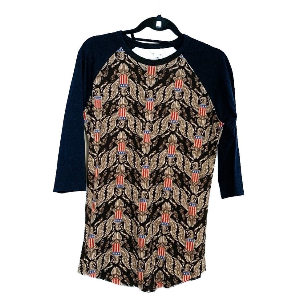 LuLaRoe Randy Patriotic Eagle Raglan Baseball Tee Americana Graphic Shirt Small - Thumbnail 5