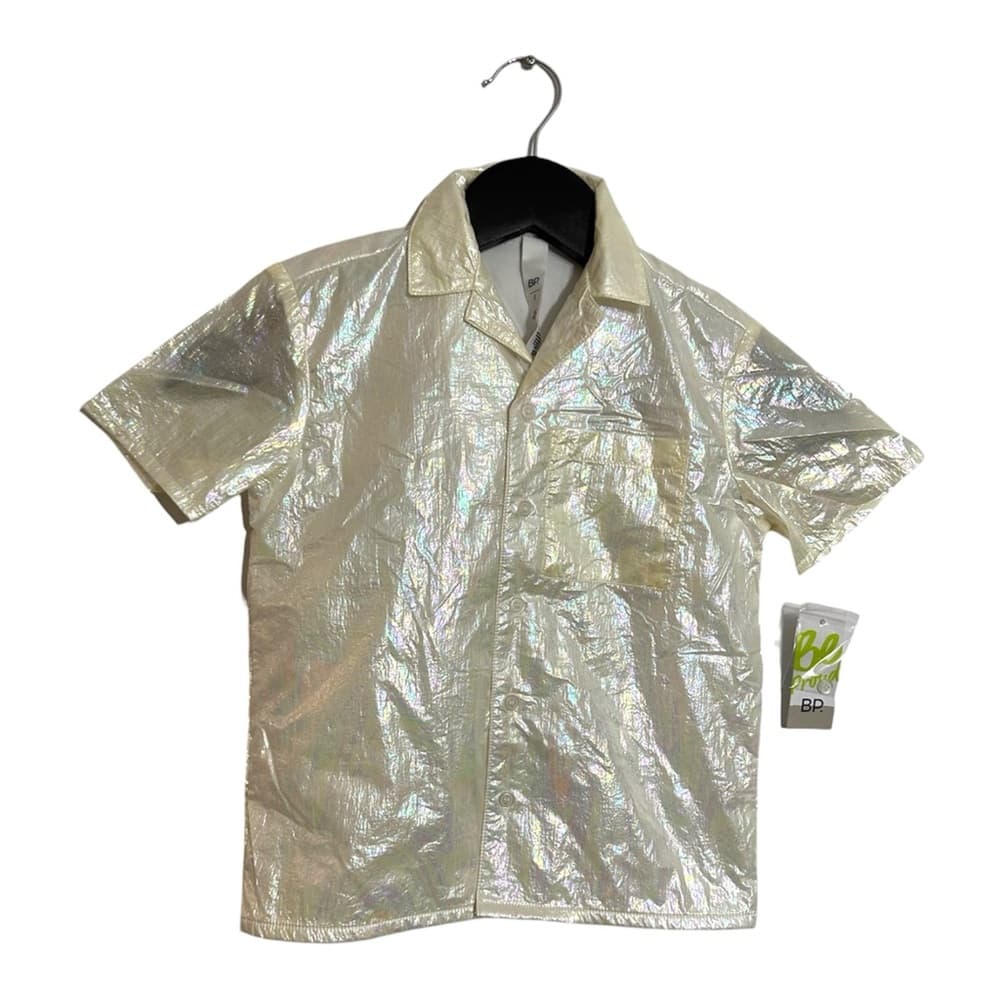 NWT BP Iridescent Short Sleeve Button Up Shirt Size 3 Holographic Cropped - Thumbnail 6