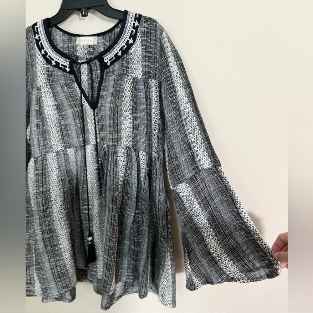 ALTAR’D STATE Peasant Top Woven Beading Hippie Bohemian Blouse Medium - Thumbnail 10