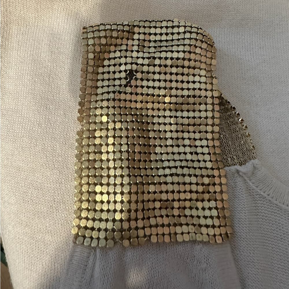 BCBGMaxAzria Beige with Gold Chainmail Embellished Tank Top Size Medium - Thumbnail 6