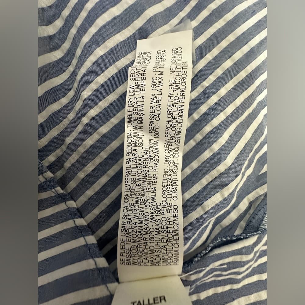 Zara Trafaluc Collection Blue White Stripe Seersucker Bell Sleeve Top Medium - Thumbnail 5