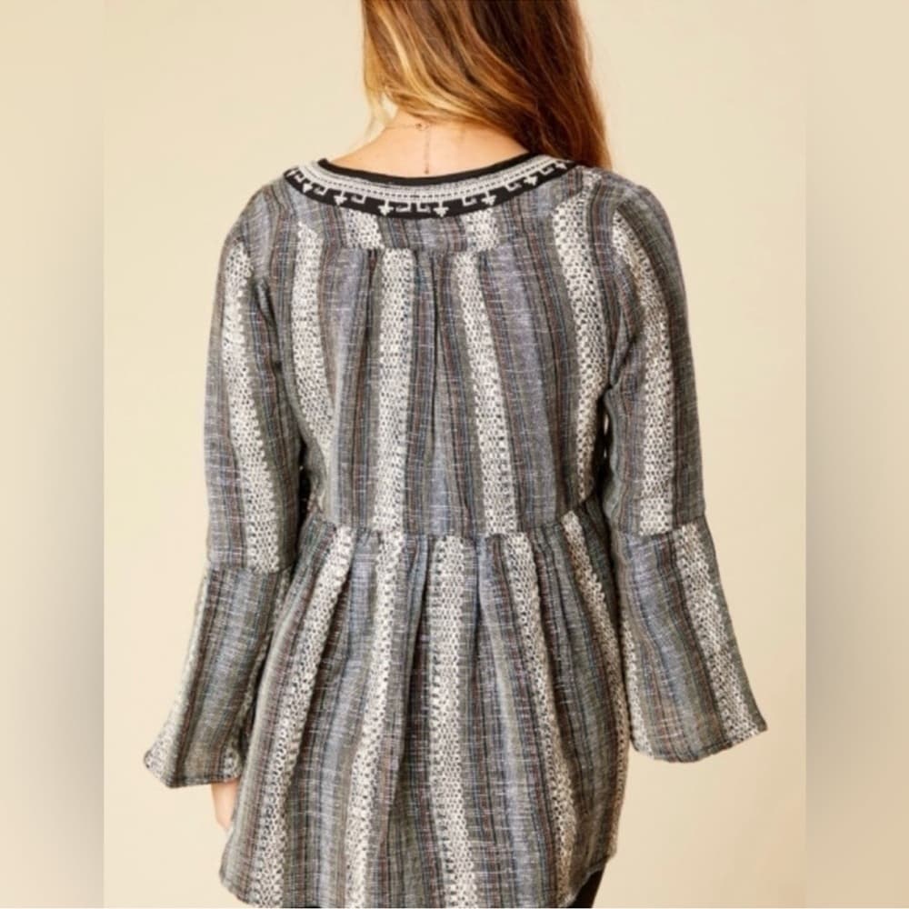 ALTAR’D STATE Peasant Top Woven Beading Hippie Bohemian Blouse Medium - Thumbnail 2