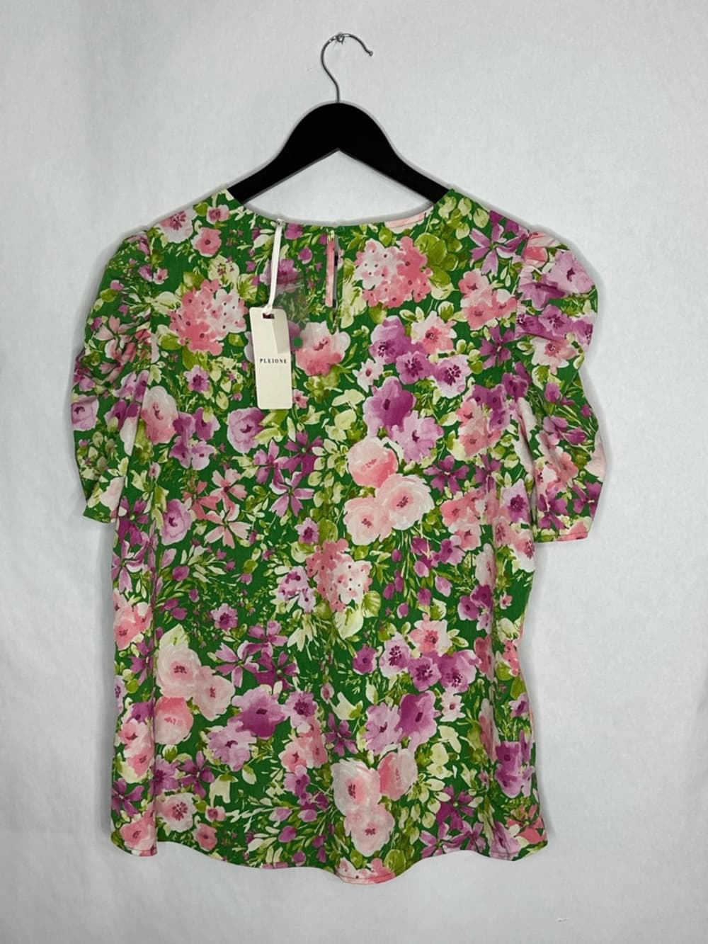 NWT Pleione Floral Puff Sleeve Blouse Green Pink Cottagecore Romantic Top Large - Thumbnail 3