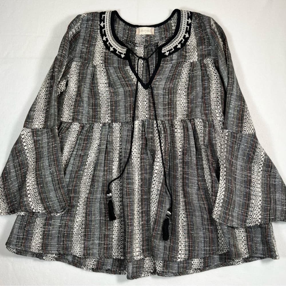 ALTAR’D STATE Peasant Top Woven Beading Hippie Bohemian Blouse Medium - Thumbnail 3
