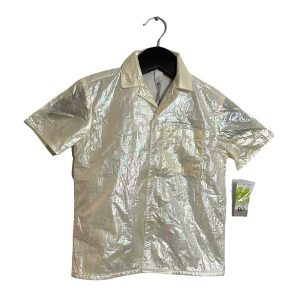 NWT BP Iridescent Short Sleeve Button Up Shirt Size 3 Holographic Cropped - Thumbnail 7