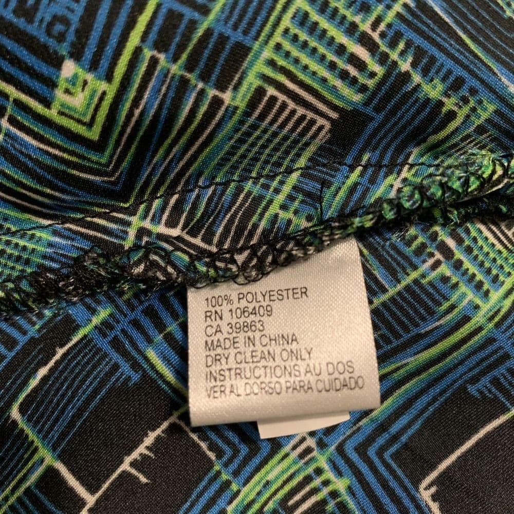 Tahari Arthur S. Levine Sleeveless Geometric Blouse Blue Green Abstract Large - Thumbnail 5