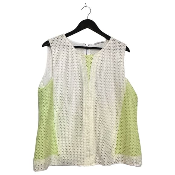 T Tahari Lime & White Eyelet Sleeveless Panel Sport Blouse Size XL Athleisure - Thumbnail 7