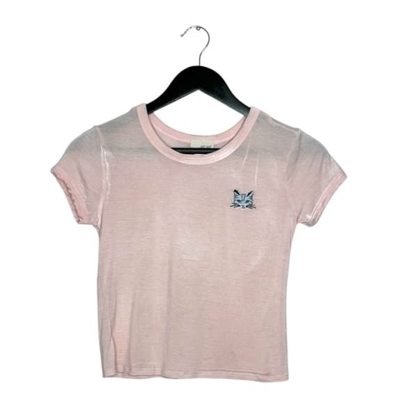 Wet Seal Pink Cat Embroidered Baby Doll Tee Fitted Y2K Top Size Medium Lolita - Thumbnail 8