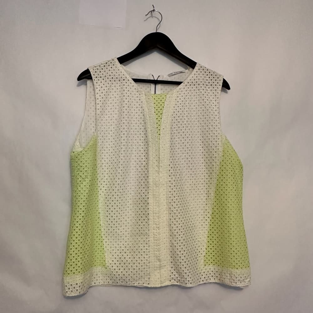 T Tahari Lime & White Eyelet Sleeveless Panel Sport Blouse Size XL Athleisure - Thumbnail 3