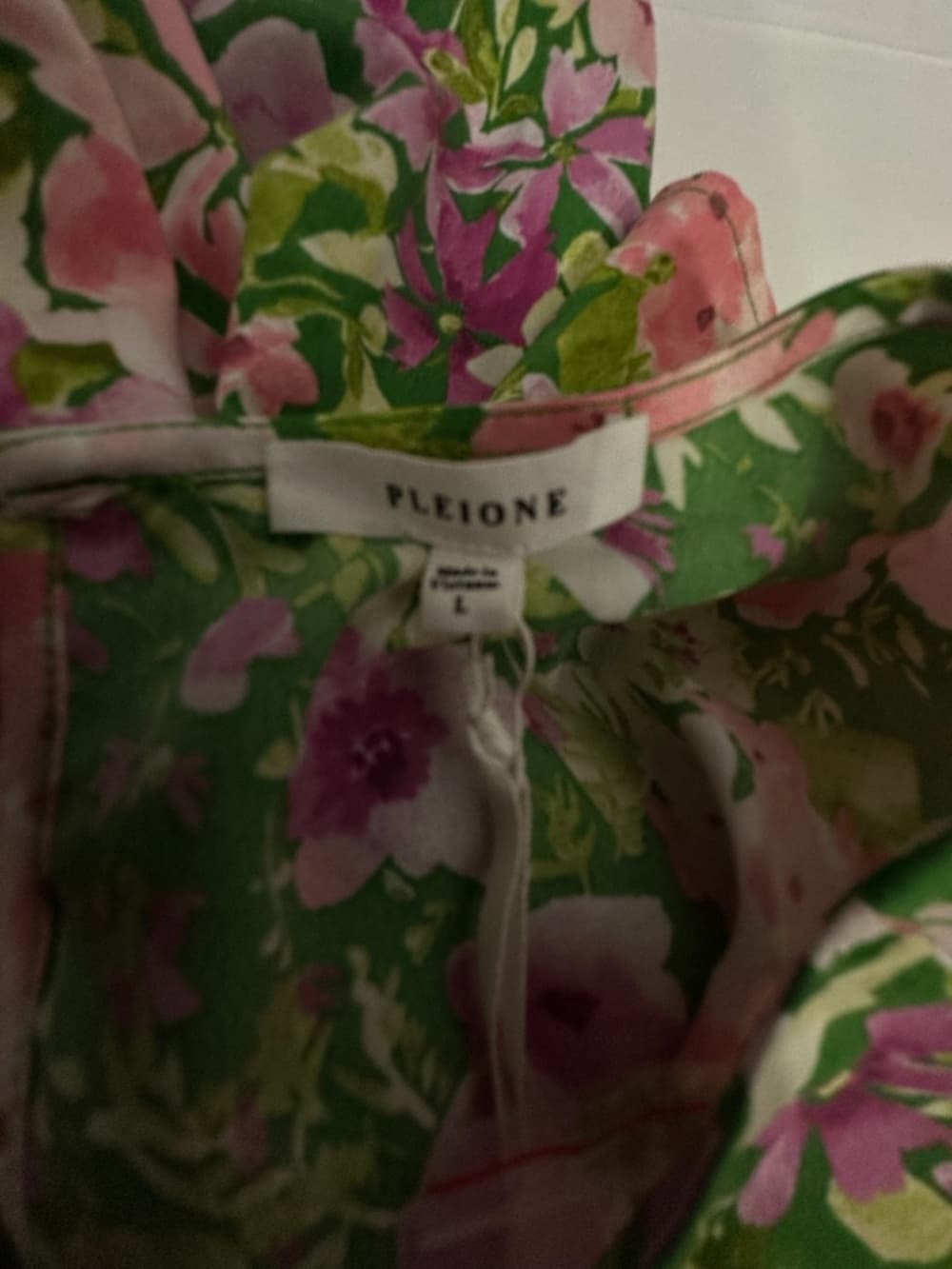 NWT Pleione Floral Puff Sleeve Blouse Green Pink Cottagecore Romantic Top Large - Thumbnail 4