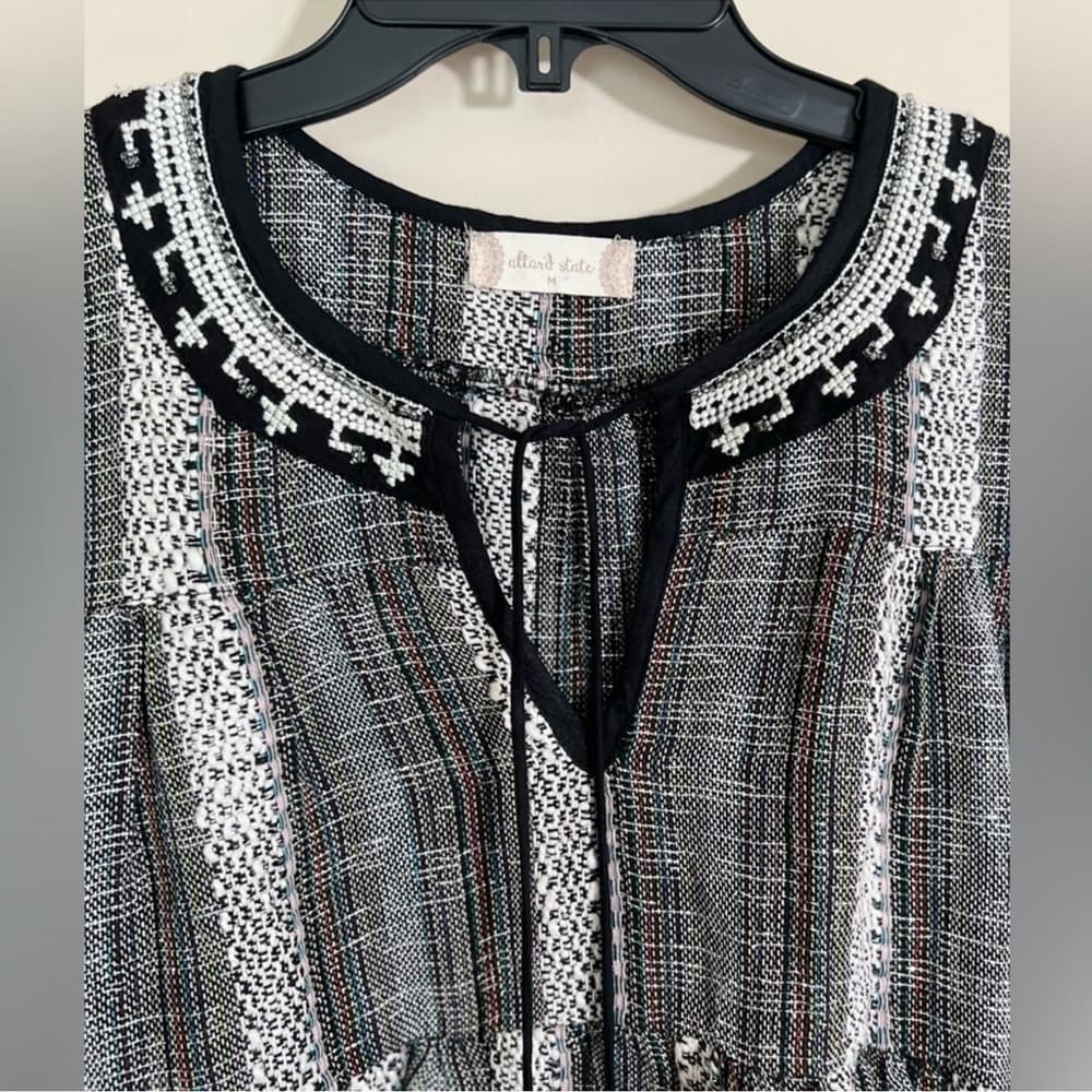 ALTAR’D STATE Peasant Top Woven Beading Hippie Bohemian Blouse Medium - Thumbnail 7