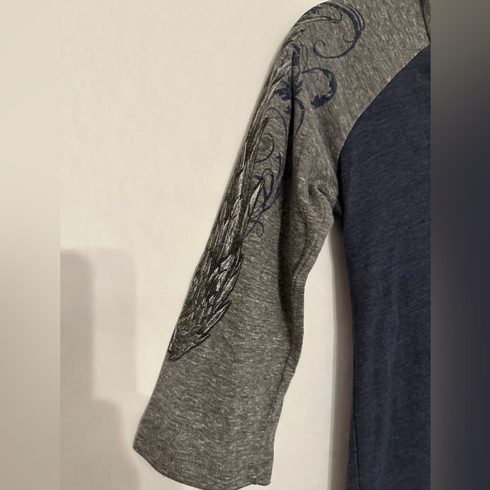Harley-Davidson Rhinestone Logo Raglan Top Small Gray Blue Biker Tee - Thumbnail 10