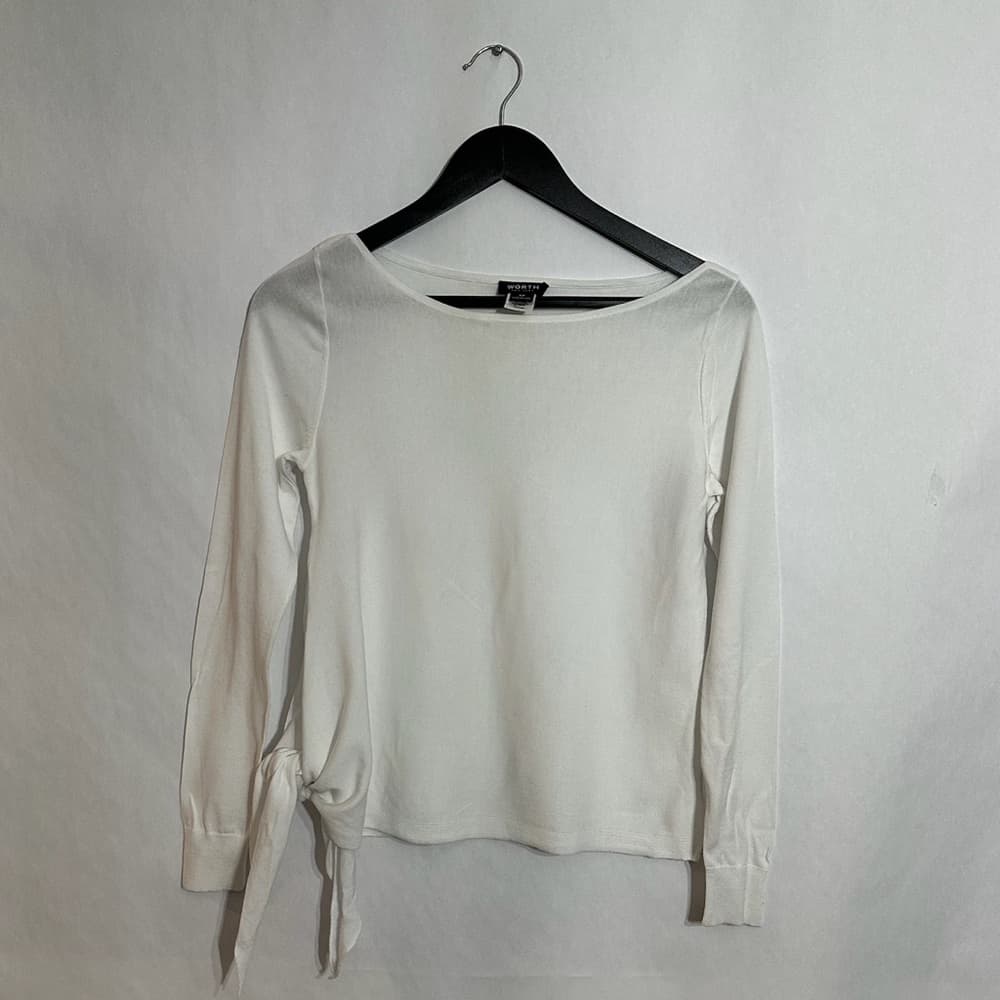 Worth New York Long Sleeve Side Tie Waist Top Size XP Minimalist Neutral Office - Thumbnail 2