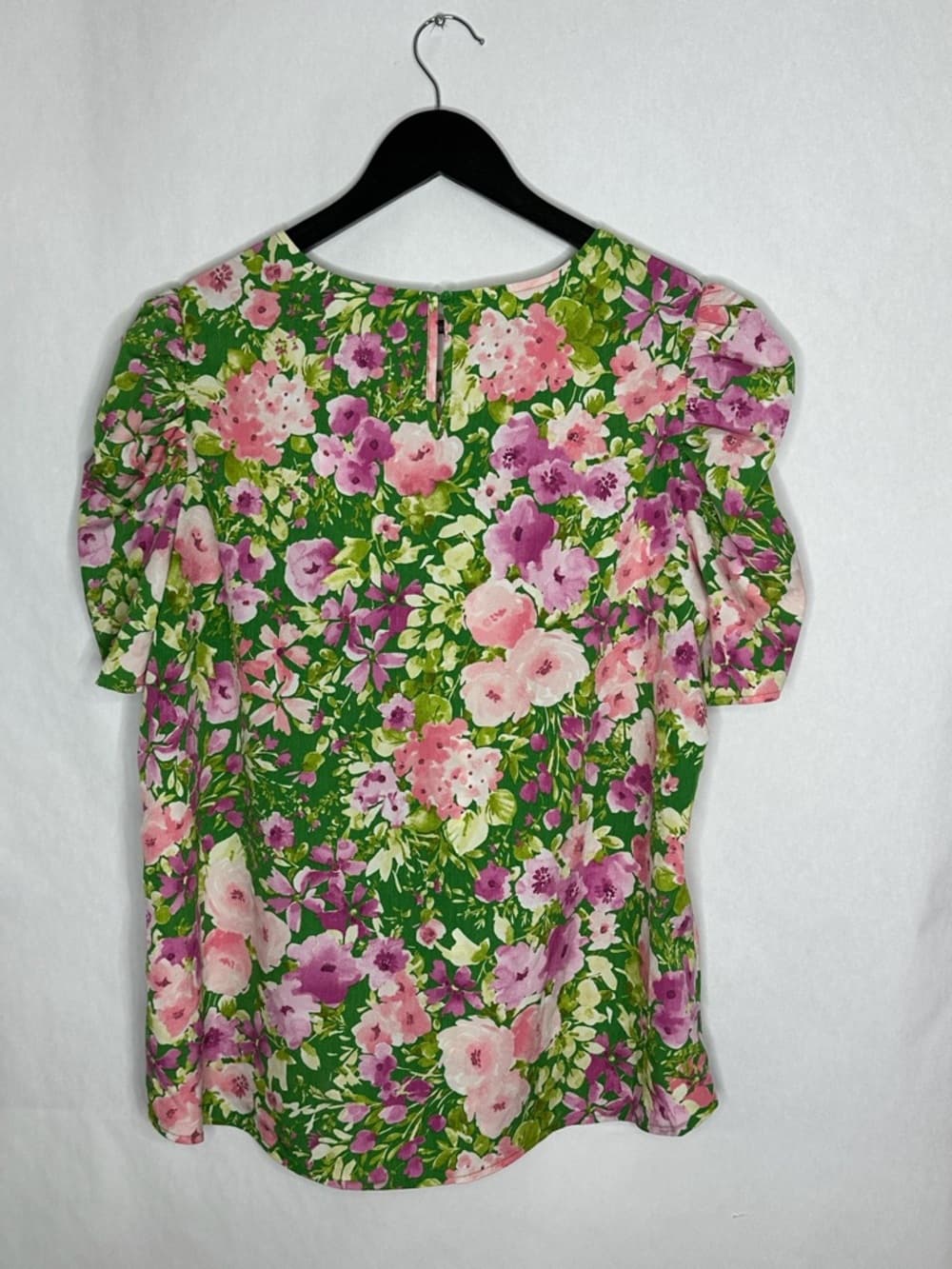 NWT Pleione Floral Puff Sleeve Blouse Green Pink Cottagecore Romantic Top Large - Thumbnail 5