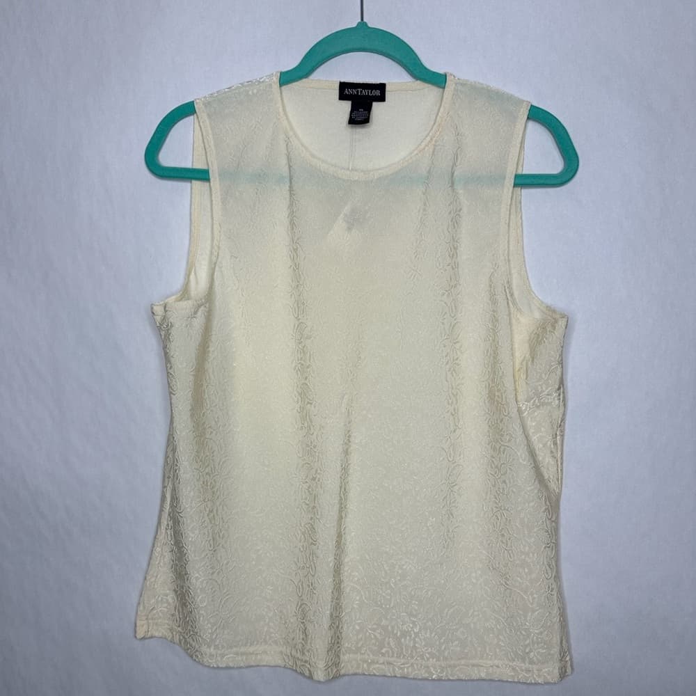 NWT Ann Taylor Cream Floral Raised Textured Sleeveless Blouse Size XL - Thumbnail 2