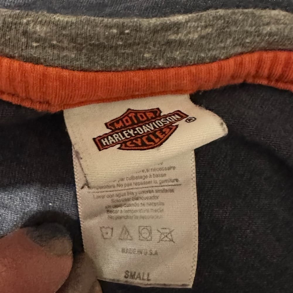 Harley-Davidson Rhinestone Logo Raglan Top Small Gray Blue Biker Tee - Thumbnail 7