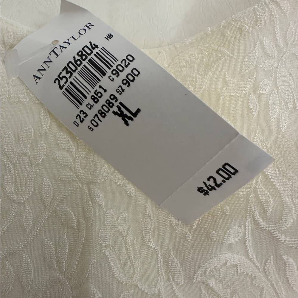 NWT Ann Taylor Cream Floral Raised Textured Sleeveless Blouse Size XL - Thumbnail 4