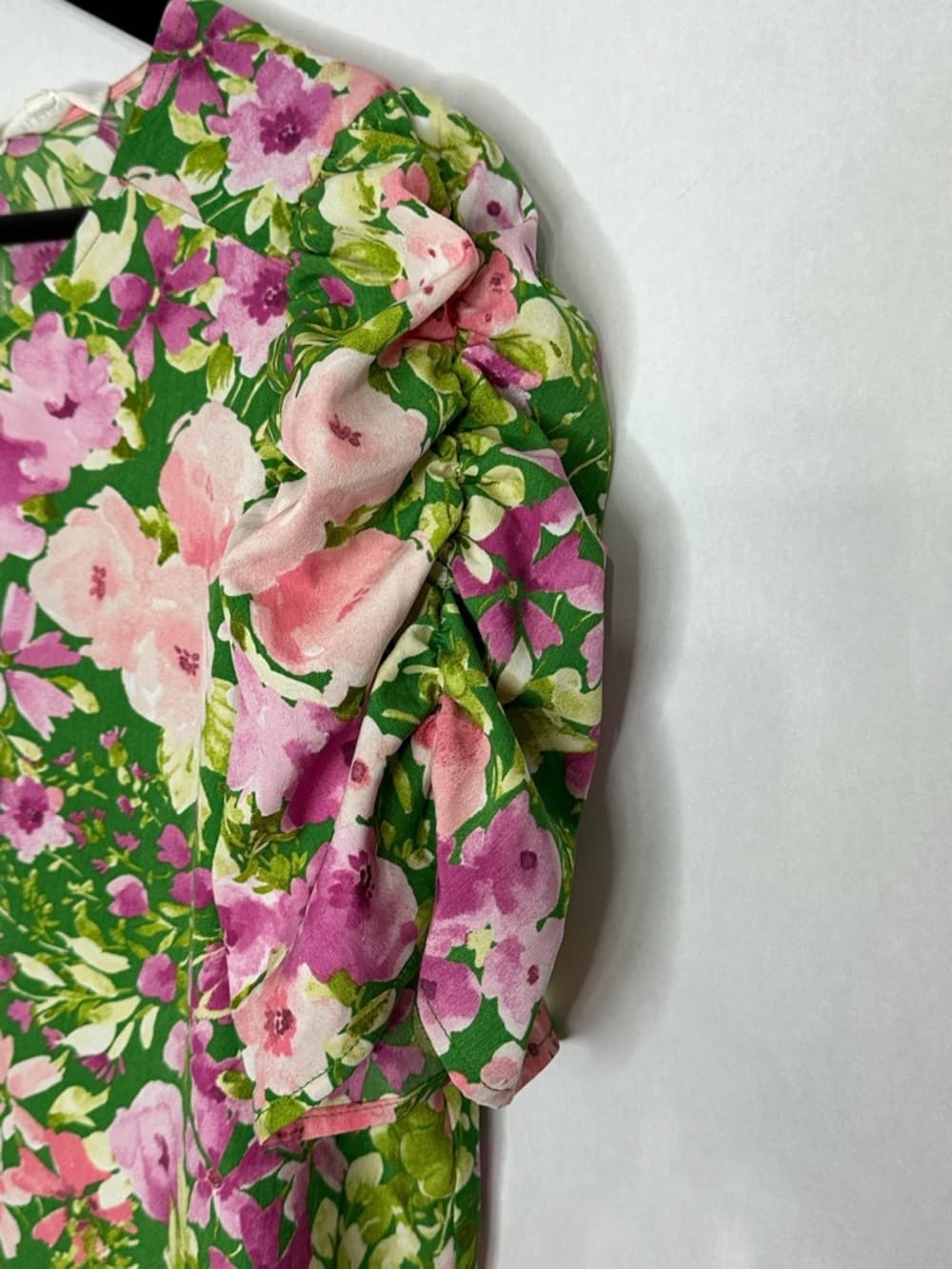 NWT Pleione Floral Puff Sleeve Blouse Green Pink Cottagecore Romantic Top Large - Thumbnail 2