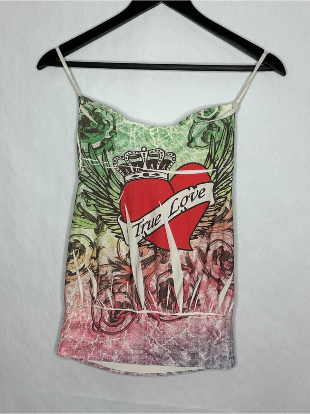 Belinda Y2K True Love Graphic Tattoo Heart Strapless Top Small Baddie Nightclub - Thumbnail 3