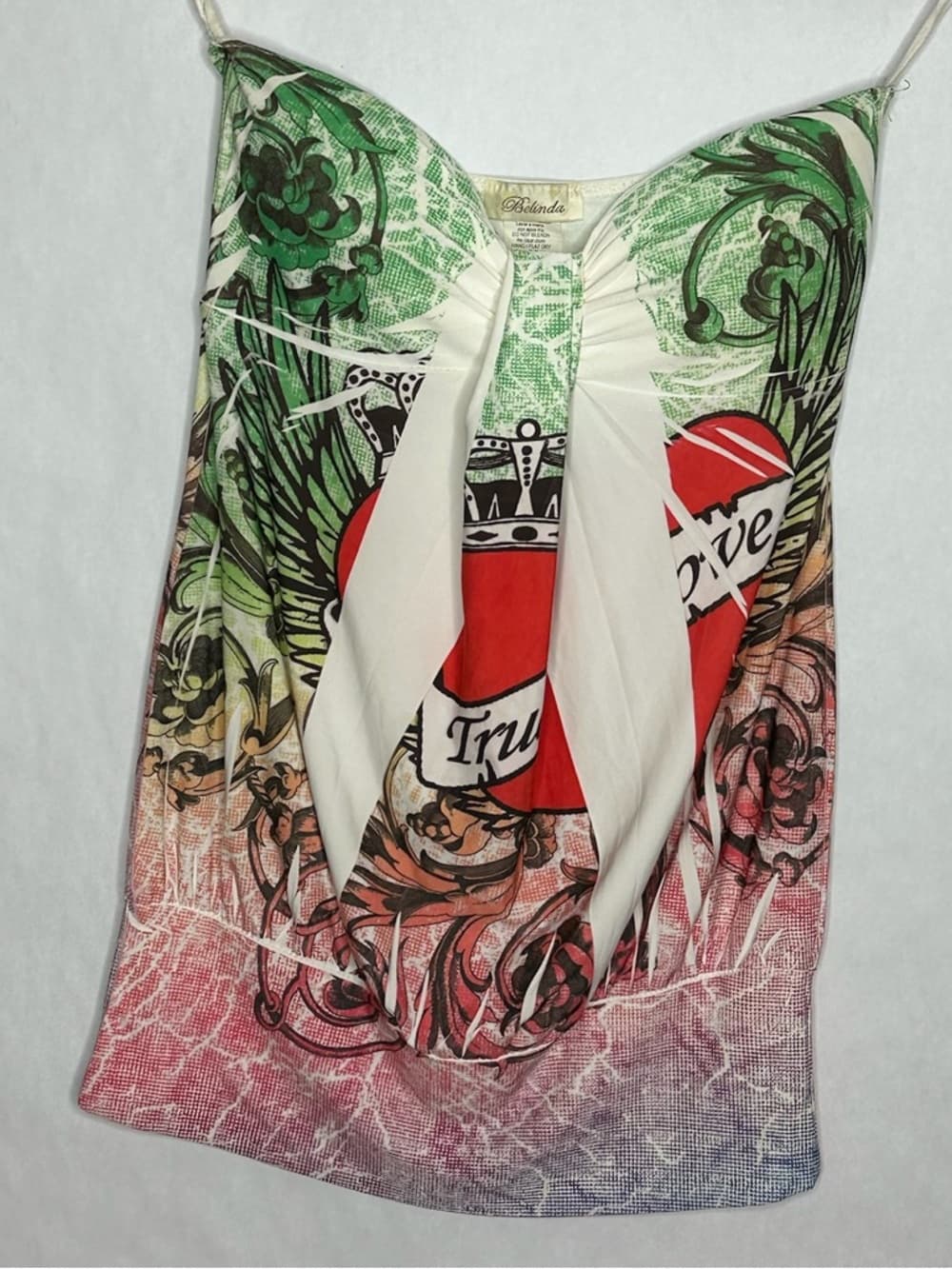 Belinda Y2K True Love Graphic Tattoo Heart Strapless Top Small Baddie Nightclub - Thumbnail 2