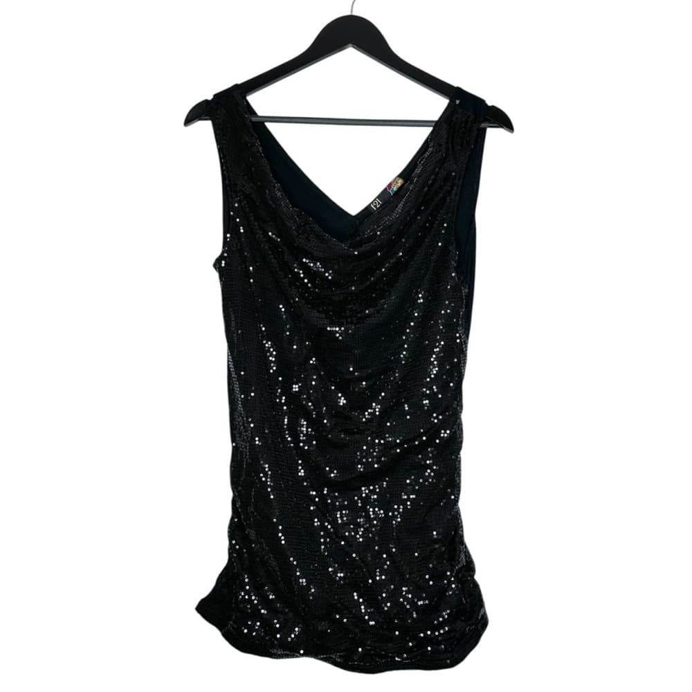 Forever 21 Black Sequin Drape Neck Sleeveless Party Top Tunic Size Medium - Thumbnail 6