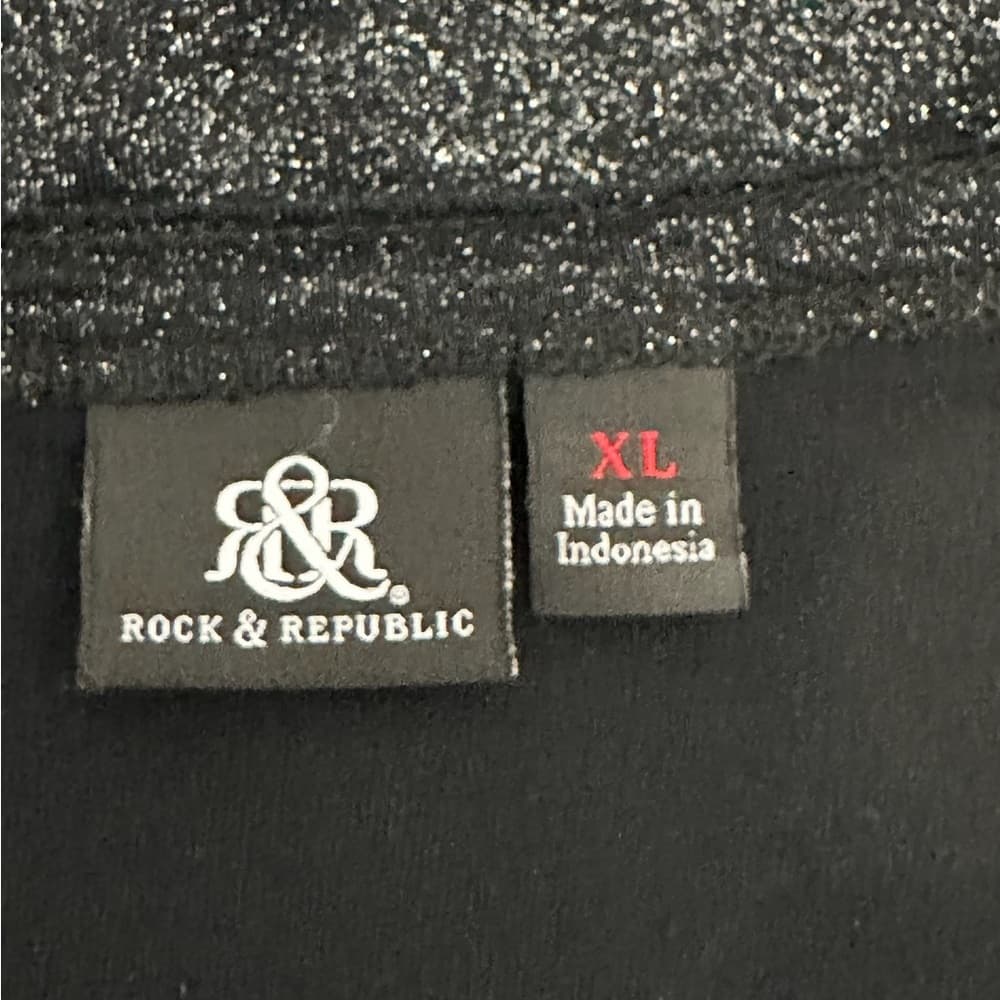 Rock & Republic Black Shimmer V Neck Slight Crop Top Metallic Night Out Y2K XL - Thumbnail 5