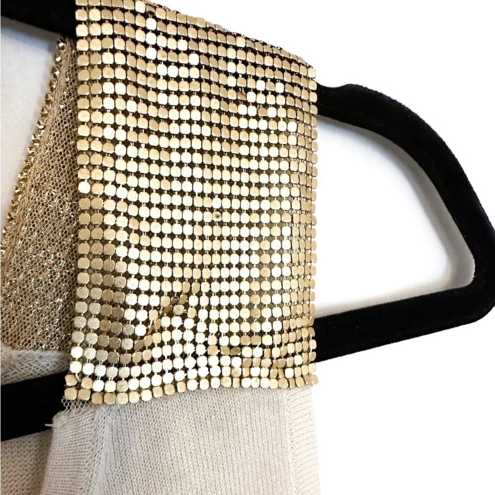 BCBGMaxAzria Beige with Gold Chainmail Embellished Tank Top Size Medium - Thumbnail 2