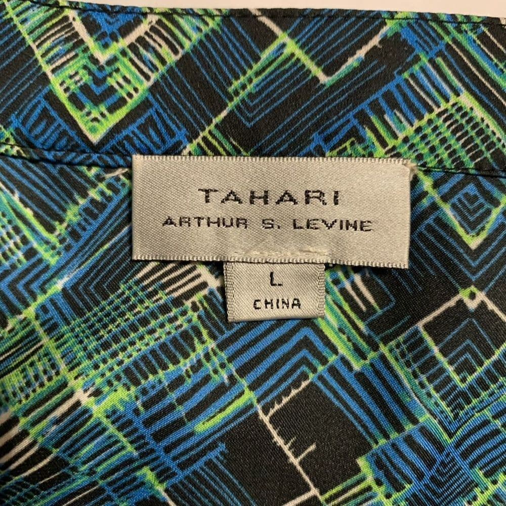 Tahari Arthur S. Levine Sleeveless Geometric Blouse Blue Green Abstract Large - Thumbnail 3