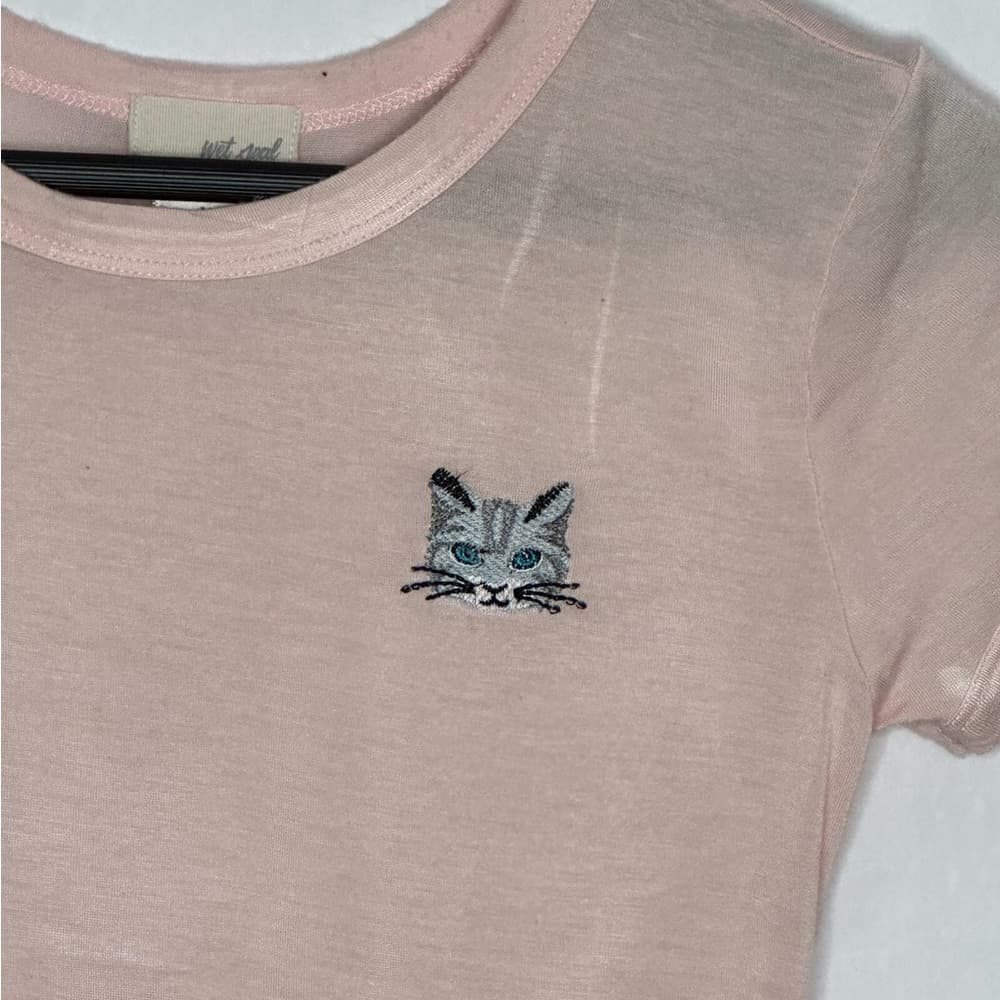 Wet Seal Pink Cat Embroidered Baby Doll Tee Fitted Y2K Top Size Medium Lolita - Thumbnail 3