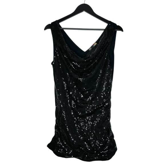 Forever 21 Black Sequin Drape Neck Sleeveless Party Top Tunic Size Medium - Thumbnail 7