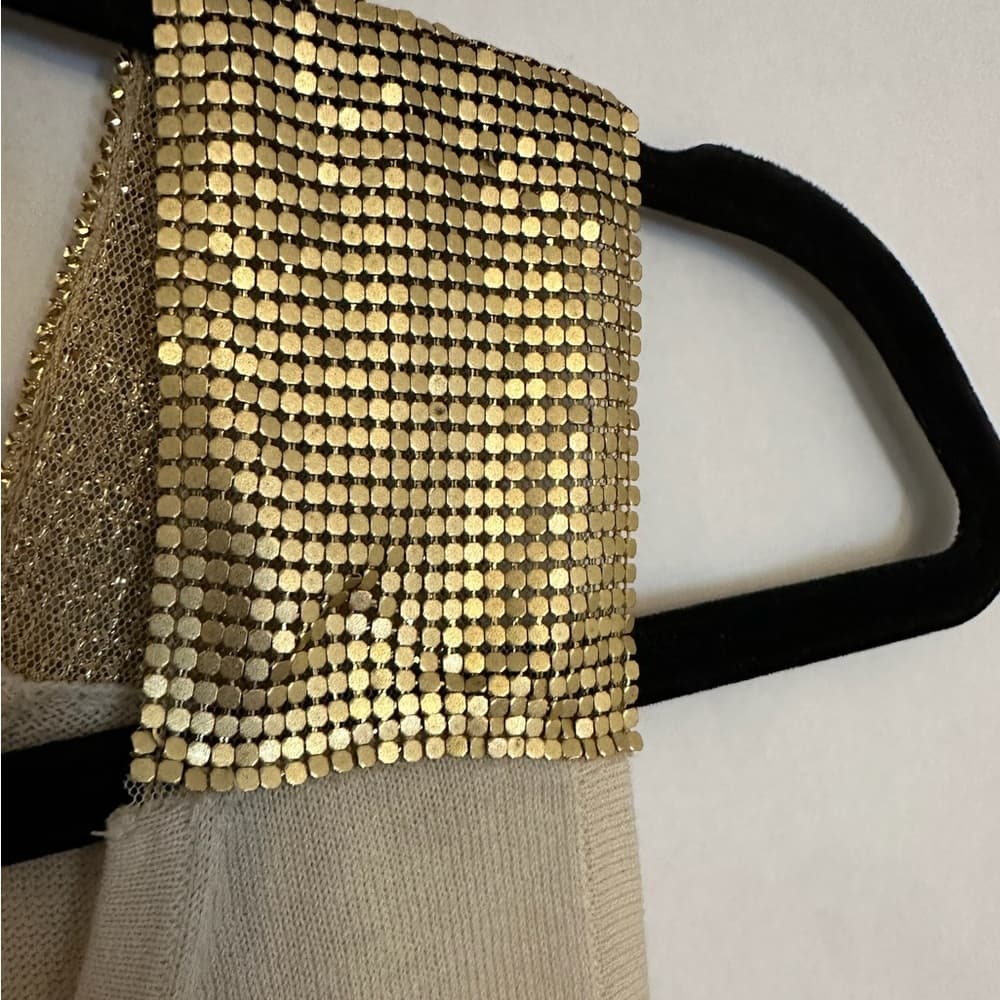 BCBGMaxAzria Beige with Gold Chainmail Embellished Tank Top Size Medium - Thumbnail 8